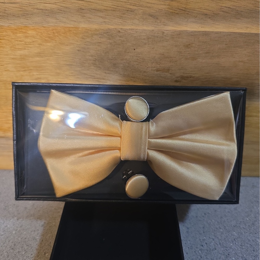 Yellow Bowtie And Cufflink Set